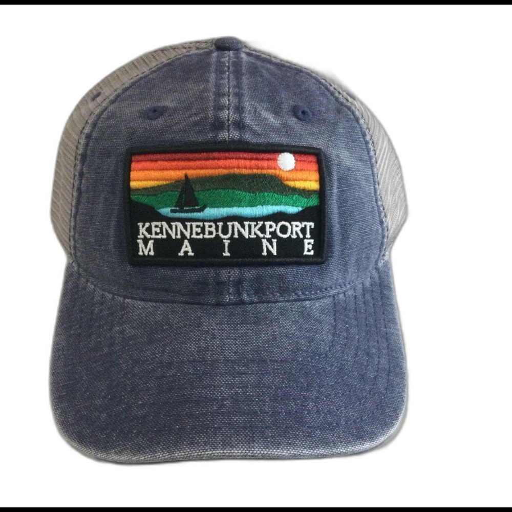 Kennebunkport Maine Cap Hat Unisex Snapback Denim Gray Distressed Cap Patch